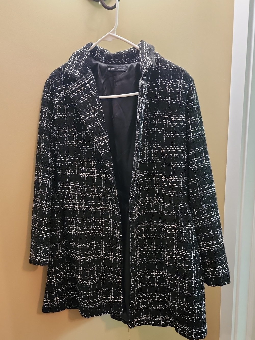 SHEIN Black & White Tweed Blazer Coat